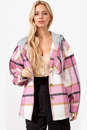 JC Mode Women Checked hooded Oversized Shackets