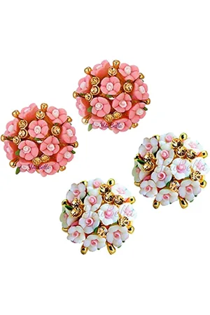 DIVASTRI Set Of 2 Gold-Plated Artificial Stones Studded Floral Shaped Studs