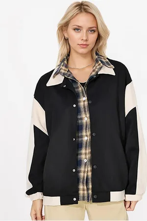 JC Mode Women Spread Collar Colourblocked Casual Tailored Jacket