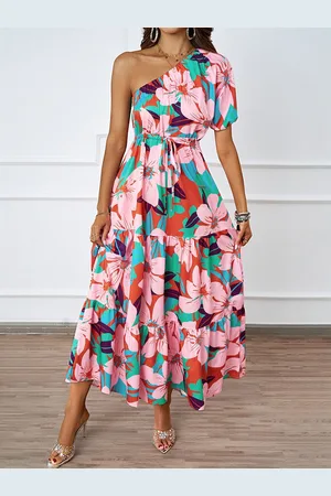JC Mode Women Floral Printed Puff Sleeve Fit and Flare Midi Dress
