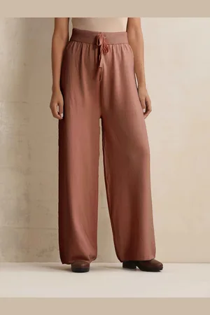 trueBrowns Women Relaxed Peach Woollen Flared Pant