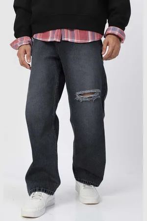 URBANO Men Pure Cotton Loose Relaxed Fit Slash Knee Heavy Fade Jeans
