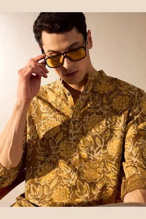 DENNISON Hand Block Printed Mandarin Collar Cotton Short Kurta