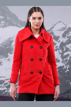 KOTTY Women Spread Collar Double Breasted Overcoat