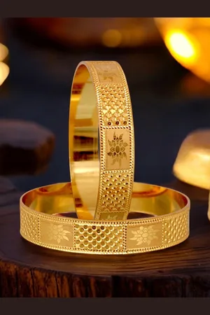 Lucky Jewellery Pack Of 2 18K One Gram Gold-Plated Traditional Bangles