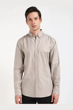 Calvin Klein Men Button-Down Collar Vertical Striped Cotton Casual Shirt