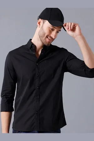 Fab Star Men Spread Collar Solid Cotton Casual Shirt