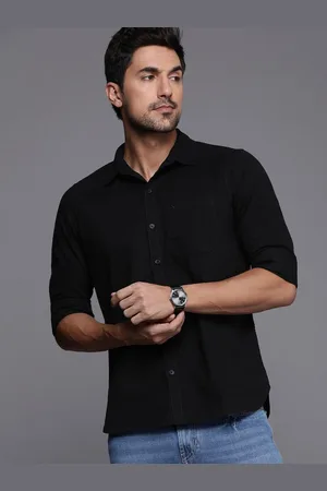 Fab Star Men Spread Collar Solid Cotton Casual Shirt