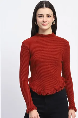 MADAME Women Self Design Ribbed Pullover