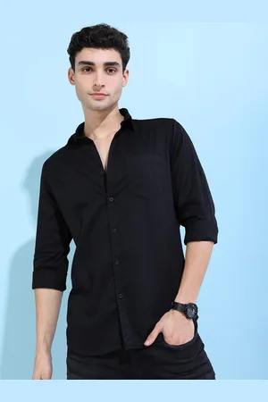Fab Star Men Spread Collar Solid Cotton Casual Shirt