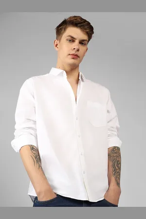 Fab Star Men Spread Collar Solid Cotton Casual Shirt
