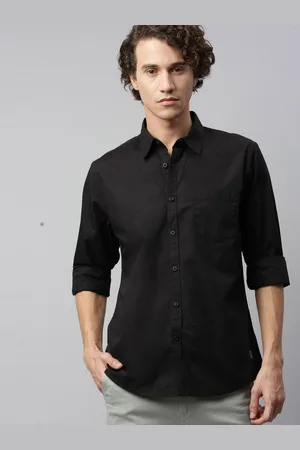 Fab Star Men Spread Collar Solid Cotton Casual Shirt