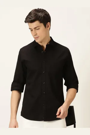 Fab Star Men Spread Collar Solid Cotton Casual Shirt