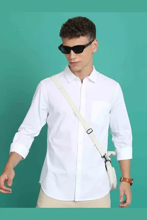 Fab Star Men Spread Collar Solid Cotton Casual Shirt