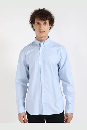 Calvin Klein Men Button-Down Collar Solid Cotton Casual Shirt