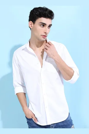 Fab Star Men Spread Collar Solid Cotton Casual Shirt