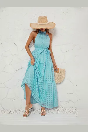 JC Mode Women Self Design Halter Neck Sleeveless Maxi Dress