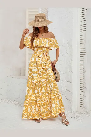JC Mode Women Floral Printed Off-Shoulder Maxi Dress