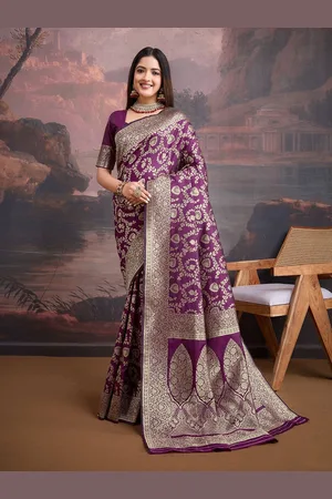 House of Pataudi Women Silk Blend Ethnic Motifs Banarasi Saree With Blouse