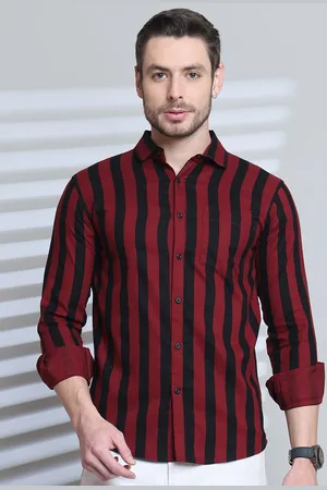 Majestic Comfort Slim Fit Cutaway Collar Vertical Striped Cotton Casual Shirt