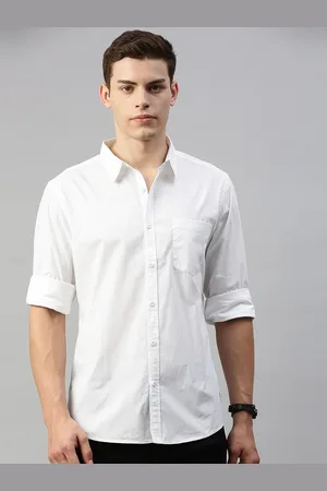 Fab Star Men Spread Collar Solid Cotton Casual Shirt
