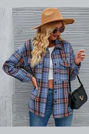 JC Mode Women Checked Spread Collar Oversized Shackets