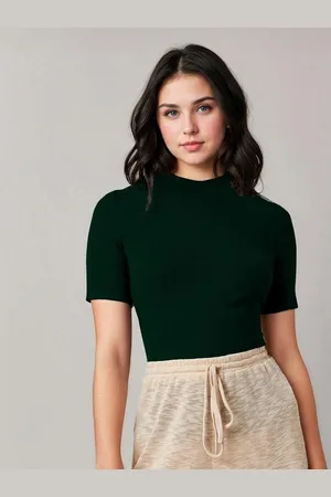 KOTTY Women High Neck Short Sleeves Fitted Top