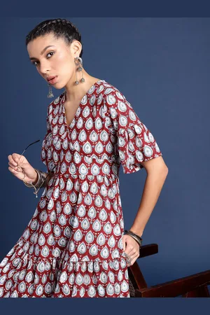 Taavi Ethnic Printed Pure Cotton Sanganeri Ethnic Dresses