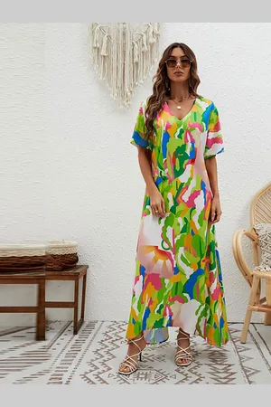 JC Mode Women V-Neck Printed Maxi Dress