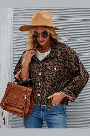 JC Mode Women Spread Collar Animal Printed Casual Tailored Jacket