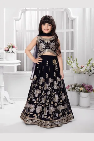 Tiny Kingdom Girls Printed Thread Work Ready to Wear Lehenga & Blouse With Dupatta