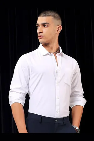 Fab Star Men Spread Collar Solid Cotton Casual Shirt