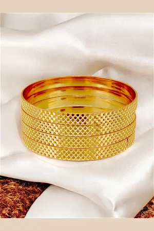 Lucky Jewellery Pack Of 4 18K Gold-Plated Textured Bangles