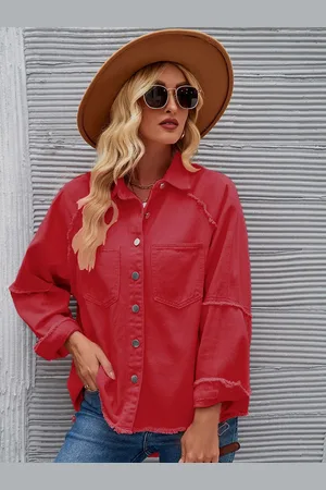 JC Mode Women Spread Collar Solid Casual Denim Jacket