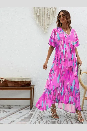 JC Mode Women Tie and Dye Print A-Line Maxi Dress