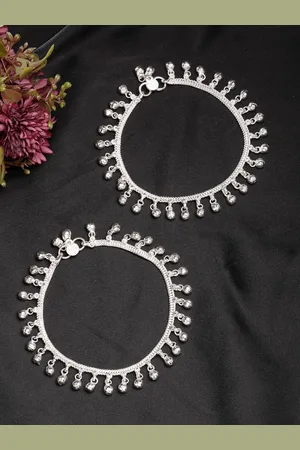 NVR Women Set of 2 Silver-Plated Ghungroo-Beaded Anklets