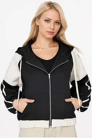 JC Mode Women Hooded Colourblocked Casual Bomber Jacket