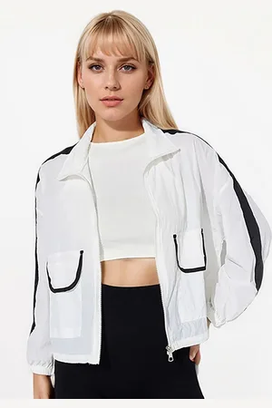 JC Mode Women Mock Collar Striped Sporty Jacket