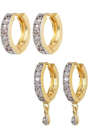 DIVASTRI Set Of 2 Gold-Plated Artificial Stones Studded Circular Shaped Hoop Earrings