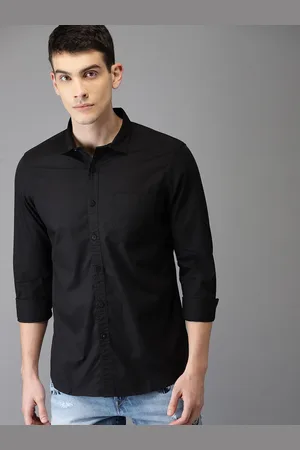Fab Star Men Spread Collar Solid Cotton Casual Shirt