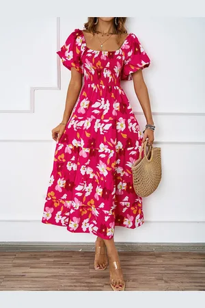 JC Mode Women Floral Printed Flutter Sleeve Fit & Flare Midi Dress