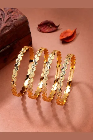 NVR Women Set of 4 Gold-Plated Leaf Shaped Traditional Bangles