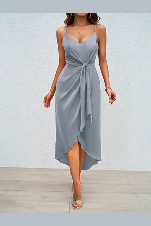 JC Mode Women Shoulder Straps Wrap Midi Dress