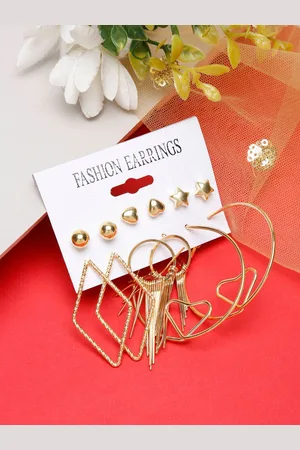 DIVASTRI Set Of 12 Gold-Plated Artificial Stones Studded Leaf Drop Earrings