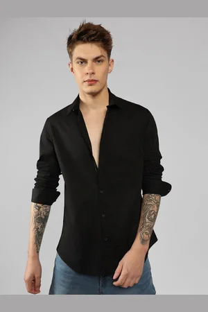 Fab Star Men Spread Collar Solid Cotton Casual Shirt