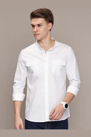 French Connection Men Premium Mandarin Collar Solid Cotton Slim Fit Casual Shirt