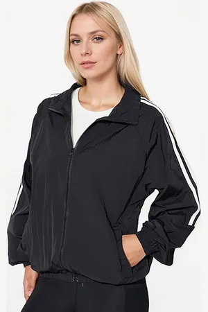 JC Mode Women Mock Collar Striped Sporty Jacket
