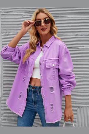 JC Mode Women Spread Collar Self Design Casual Denim Jacket