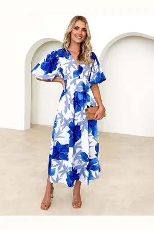 JC Mode Women V-Neck Floral Printed Maxi Dress