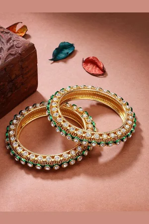 NVR Women Set of 2 Gold-Plated Kundan Studded Bangles